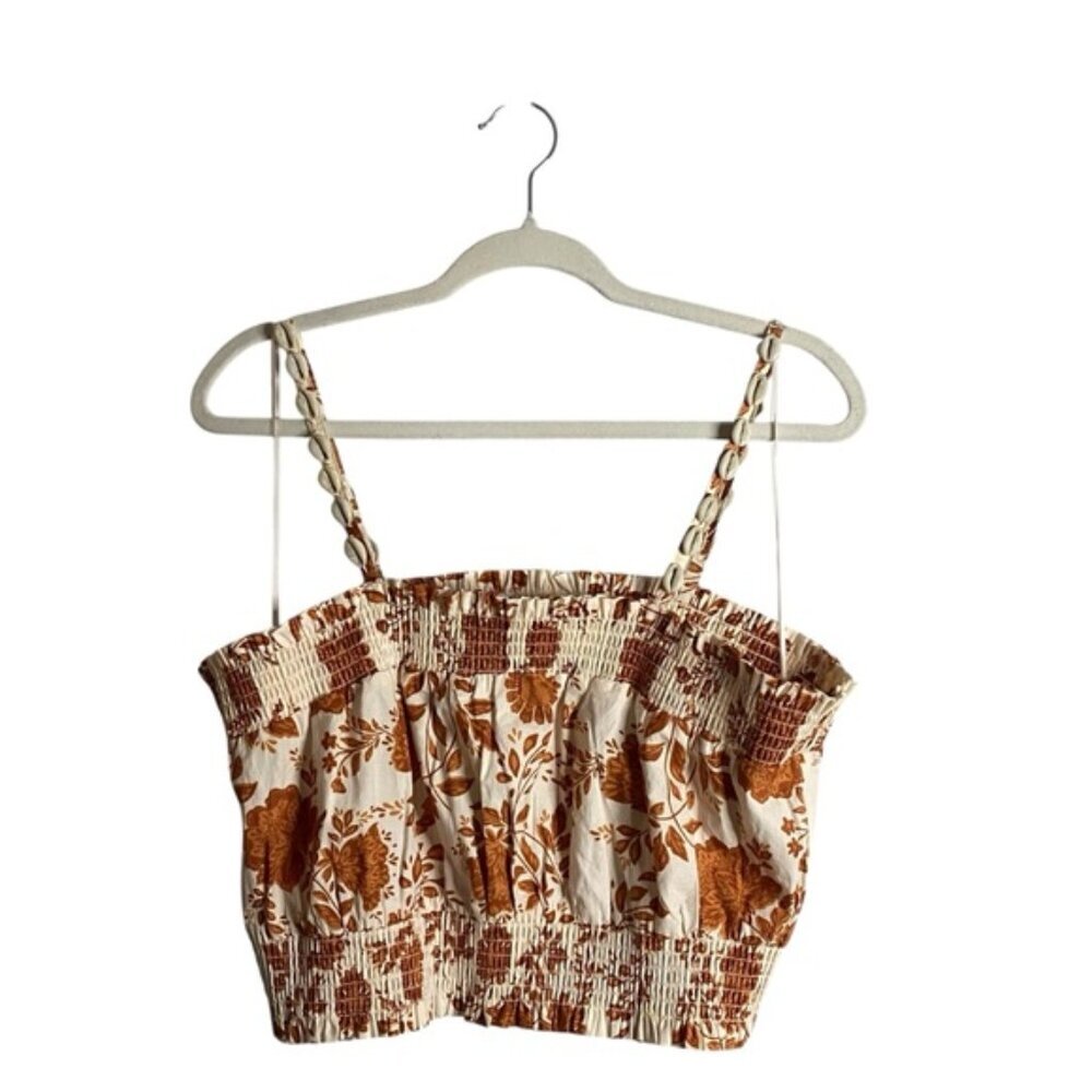 Bailey 44 Women's Brown Floral Print Smocked Crop Top